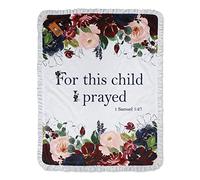 Dear Baby Gear Deluxe Baby Blanket, Double Layer Minky, for This Child I Prayed Floral, White Minky Dot, White Ruffle, 43 x 33 Inches