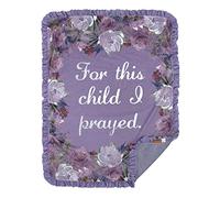Dear Baby Gear Deluxe Baby Blanket, Double Layer Minky, for This Child I Prayed Lavender Floral, Lavender Minky Smooth, Lavender Ruffle, 43 x 33 Inches