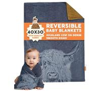Dear Baby Gear Deluxe Baby Blanket, Double Layer Minky, Highland Cow on Denim, Khaki Minky Smooth, 40 x 30 Inches