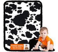 Dear Baby Gear Deluxe Baby Blanket, Double Layer Minky, Holstein Black and White Cow Print, Black Minky Smooth, Black Ruffle, 43 x 33 Inches