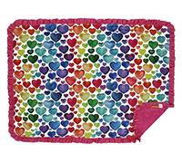 Dear Baby Gear Deluxe Baby Blanket, Double Layer Minky, Watercolor Rainbow Hearts, Hot Pink Minky Smooth, Hot Pink Ruffle, 43 x 33 Inches