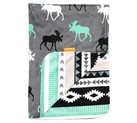 Dear Baby Gear Deluxe Baby Blankets, Custom Minky Print Black, Grey, Mint Moose, Aztec Minky