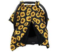 Dear Baby Gear Deluxe Car Seat Canopy, Double Layer Minky, Yellow Sunflowers on Black, Black Minky Smooth, 40 x 30 Inches