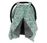 Dear Baby Gear Deluxe Car Seat Canopy, Gray Elephants on Mint Foliage, Gray Minky Smooth, 40 x 30 Inches, Custom Print Lightweight Double Layer Minky