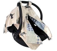 Dear Baby Gear Deluxe Reversible Car Seat Canopy, Custom Minky Print, Faux Quilt Grey Tan Adventure and Grey Moose on Tan