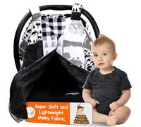 Dear Baby Gear Deluxe Reversible Car Seat Canopy, Custom Minky Print, Mountains, Moose, Bear, Woodgrain Faux Quilt
