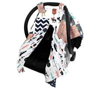 Dear Baby Gear Deluxe Reversible Car Seat Canopy, Custom Minky Print, Woodland Deer Quilt Feathers Pink Mint