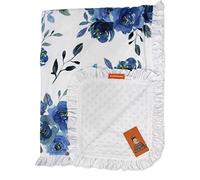 Dear Baby Gear Floral Deluxe Baby Blanket - Reversible, Milestone & Newborn Gifts for Girls and Boys - Blue Watercolor Roses on White, White Ruffles, 43 x 33 Inches - Great for Mother's Day & More