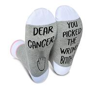 Dear Cancer You Picked The Wrong, Cancer Socks, Women Men Gift for Cancer Surgery Recovery, Breast Cancer Survivor Gift, Chemo Gift, Novelty Gift for Thanksgiving Christmas Birthday, 1 Pair-24, Light