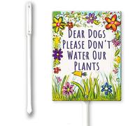 Dear Dogs Please Don't Water Our Plants Yard Sign with Stake 4.6 x 6 inch Aluminum Sign,Easy to Install,Warning Signs Outdoor Use