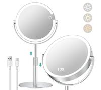 Dear girl 10X 1X Magnification Lighted Magnifying Mirror, Double-Sided Makeup Mirror, Rechargeable Led Beauty Mirror with 3 Color Adjustment, Height Adjustable Vanity Table Mirror