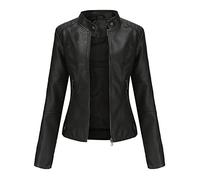 DEAR MODEL Faux Leather Jacket Women Bomber Jacket Women's Belted Motorcycle Jacket, Black, M