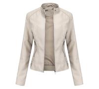 DEAR MODEL Faux Leather Jacket Women Bomber Jacket Women's Belted Motorcycle Jacket, Cream, Medium