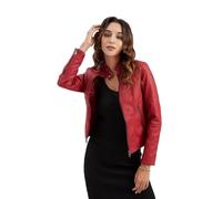 DEAR MODEL Faux Leather Jacket Women Bomber Jacket Women's Belted Motorcycle Jacket, Red, S