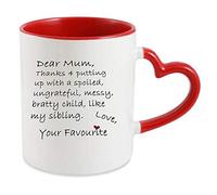 Dear Mum Thanks 4 Putting Up with My Sibling 11oz Ceramic Heart Shaped red Handle Mug Funny Valentines Day