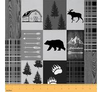 Dear Paw Fabric by The Yard,Jungle Wild Deer Trees Silhouette Upholstery Fabric,Outdoor Camping Hunting Decorative Fabric for DIY Projects,Rustic Farmhouse Style Sewing Supplies,1 Yard,36" L x 59" W