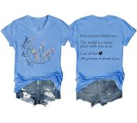 Dear Person Behind Me Shirt You are Enough Tshirt Inspirational Shirts for Women Positive Tees Tops V-Neck Carolina Blue