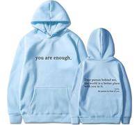 Dear Person Behind Me, You Are Enough Hoodie, Sweatshirt Hoodies, Letter Pullover Top Love Couple Hoody (Sky Blue(Black),Medium)
