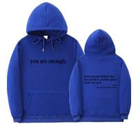 Dear Person Hoodie - You Are Enough, World's Better With You - Blue (Black Text, L)