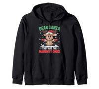 Dear Santa Funny Naughty Ones Reindeer Christmas Holiday Zip Hoodie