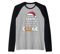 Dear Santa I Can Explain Let's Eat a Cookie Funny Christmas Raglan Baseball Tee