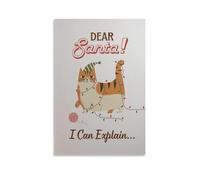 Dear Santa I Can Explain Retro Holiday Funny Christmas Cat Wall Art Paintings Canvas Prints Poster Artwork for Living Room Bedroom Bathroom Office Home Decor 16x24inch(40x60cm)