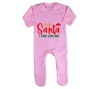 Dear Santa I can Explain Style one hat Baby Romper Jumpsuit with feet, 6-12 Months, Pastel Pink