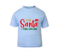 Dear Santa I can Explain Style one hat Short Sleeve Cotton Kids t Shirt, 2-3 Years, Pastel Blue