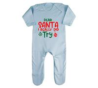 Dear Santa I Really did Try Baby Romper Jumpsuit with feet, 6-12 Months, Pastel Blue
