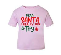Dear Santa I Really did Try Short Sleeve Cotton Kids t Shirt, 2-3 Years, Pastel Pink
