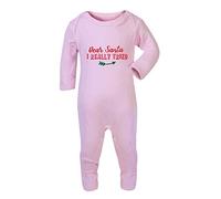 Dear Santa I Really Tried [BCX] Baby Romper Jumpsuit with feet, 0-3 Months, Pastel Pink