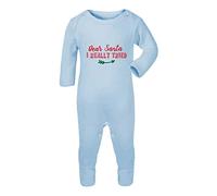 Dear Santa I Really Tried [BCX] Baby Romper Jumpsuit with feet, 3-6 Months, Pastel Blue