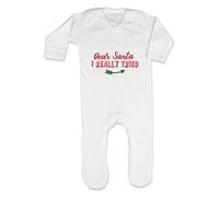Dear Santa I Really Tried [BCX] Baby Romper Jumpsuit with feet, 3-6 Months, White
