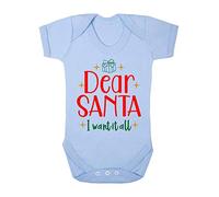 Dear Santa I Want it All Baby Grow Vest, 3-6 Months, Pastel Blue
