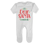 Dear Santa I Want it All Baby Romper Jumpsuit with feet, 0-3 Months, White