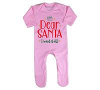 Dear Santa I Want it All Baby Romper Jumpsuit with feet, 6-12 Months, Pastel Pink