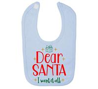 Dear Santa I Want it All Cotton Baby bib - Pastel Blue