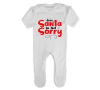 Dear Santa I'm not Sorry Baby Romper Jumpsuit with feet, 0-3 Months, White