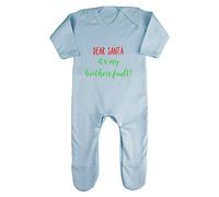 Dear Santa It's My Brother's Fault!Baby Romper Jumpsuit with feet, 6-12 Months, Pastel Blue