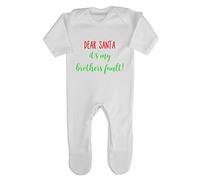 Dear Santa It's My Brother's Fault!Baby Romper Jumpsuit with feet, 6-12 Months, White