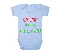 Dear Santa It's My Sister's Fault!Baby Grow Vest, 6-12 Months, Pastel Blue