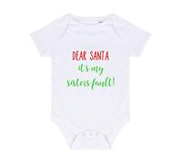 Dear Santa It's My Sister's Fault!Baby Grow Vest, 6-12 Months, White