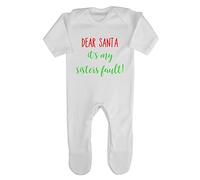 Dear Santa It's My Sister's Fault!Baby Romper Jumpsuit with feet, 0-3 Months, White