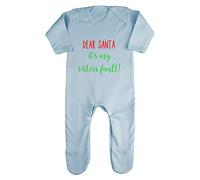 Dear Santa It's My Sister's Fault!Baby Romper Jumpsuit with feet, 6-12 Months, Pastel Blue