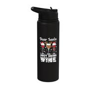 Dear Santa, Just Bring Wine - Funny Christmas Wine Lover Stainless Steel Insulated Water Bottle