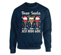 Dear Santa Just Bring Wine Jumper Mens Sweatshirt Boys Pullover Party Merry Christmas Jumper For Women Xmas Unisex Festive Gift Girls Kids Sweat Top Printed Navy Blue - Small