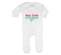 Dear Santa let me Explain [BCX] Baby Romper Jumpsuit with feet, 6-12 Months, White