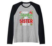 Dear Santa My Sister Did It Funny Christmas Kids Boys Girls Raglan Baseball Tee