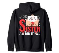 Dear Santa My Sister Did It Girls Kids Boys Funny Christmas Zip Hoodie