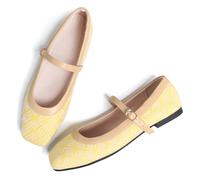 Dear Time Women's Vintage Mary Jane Shoes Ankle Strap Square Toe Flats Uniform Dress Shoes Ballet Flats, 263-yellow, 7.5 UK